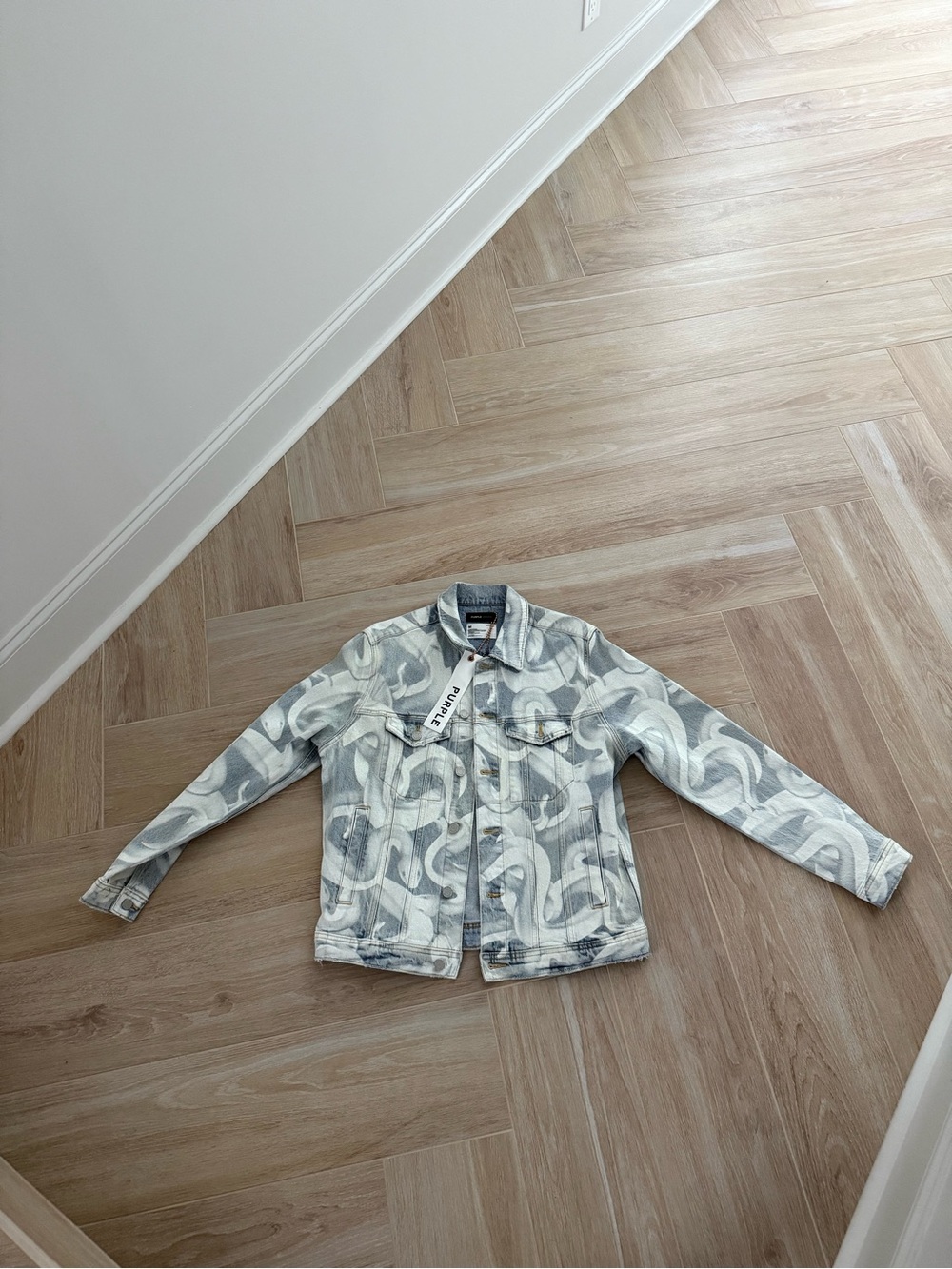 Men's White & Gray Patterned Denim Jacket